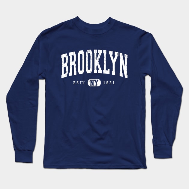 Brooklyn NY EST 1631 Arch Distressed Vintage White Long Sleeve T-Shirt by FireflyCreative